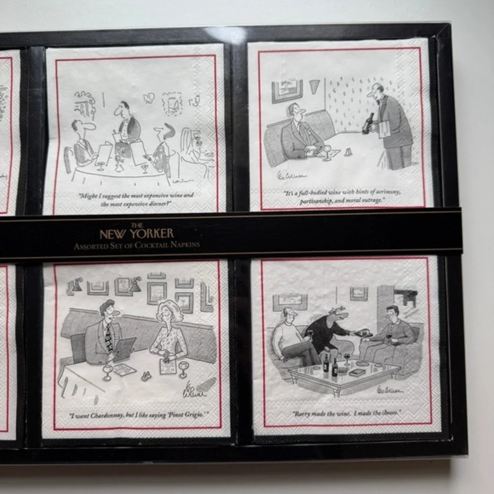Vintage NIB New Yorker Cartoon Cocktail‎ Napkins Gift Set Restoration Hardware